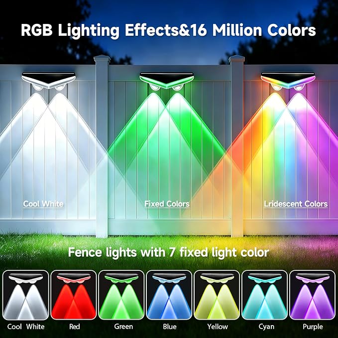 AHAWILL Fence Lights Outdoor 24 Packs,Smart RGB Fence Lighting with APP&Remote Control,IP67 Waterproof Fence Lights,DIY Scene Modes,LED Light for Fence,Patio,Yard,Garden(150ft) - Image 2