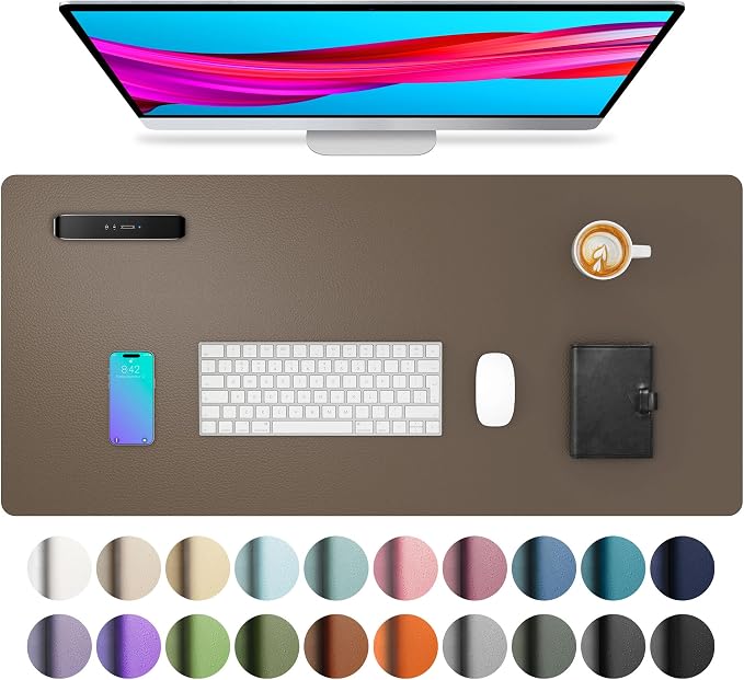 Aothia Leather Desk Pad Protector, Mouse Pad, Office Desk Mat, Non-Slip PU Leather Desk Blotter, Laptop Desk Pad, Waterproof Desk Writing Pad for Office and Home (Coffee, 36" x 17") by AothiaSimpleNaturalUnique