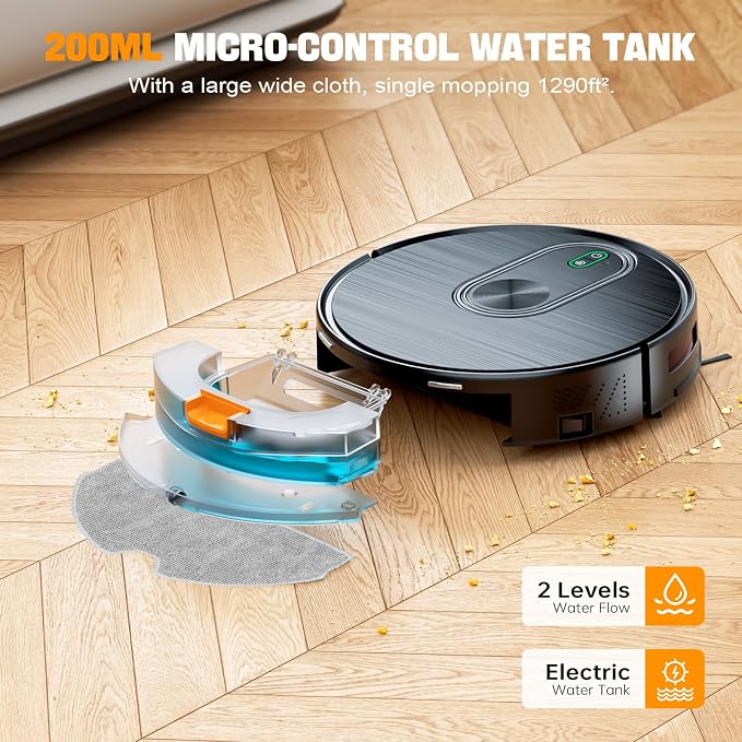 Robot Vacuum and Mop, 6500Pa Suction, 2 in 1 Robotic Vacuum with Gyro Inertial Navigation, 200 Min Runtime, App/Remote/Voice Control, Ideal for Pet Hair, Hard Floor, Carpet - Image 8