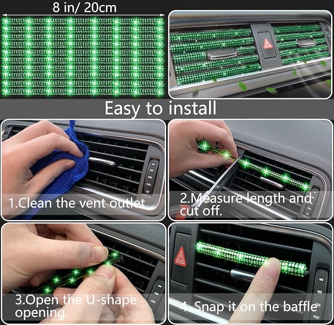 NBTEPEM 27 PCs Green Bling Car Accessories Set for Women, Steering Wheel Covers Universal Fit 15 Inch, Bling License Plate Frame, Bling Phone Holder, Bling Car Coasters (Green Diamond) - Image 6