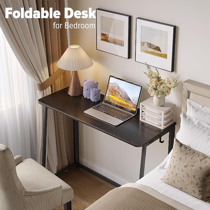 WOHOMO Folding Desk, 39.4" Foldable Computer Table for Small Spaces, Black | Easy Assembly and Fold, Sturdy Home office desks for Study Bedroom Dorm Space Saving Writing Work Apartment - Image 6