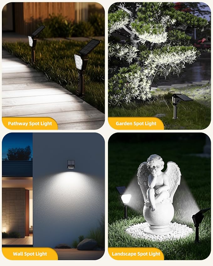 T-SUN Solar Lights Outdoor Waterproof IP65, 6 Pack LED Solar Spot Lights Color Changing IP65 Waterproof Smart Auto On/Off for Outside Landscape Garden Yard Lawn Pathway Patio Driveway - Image 6