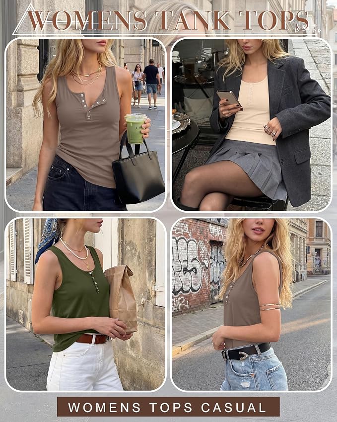 Ficerd 3 Pack Women's Henley Tank Tops Sleeveless Button Down Summer Shirts 2026 Casual Trendy Loose U Neck Tee Blouses - Image 3