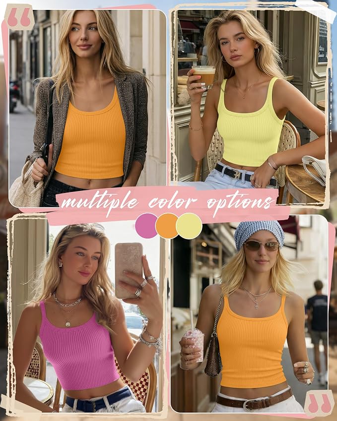 Ficerd 3 Pack Women's Tank Tops 95% Cotton Spaghetti Strap Ribbed Crop Camisole Slim Fitted Basic Summer Sleeveless Layer - Image 2