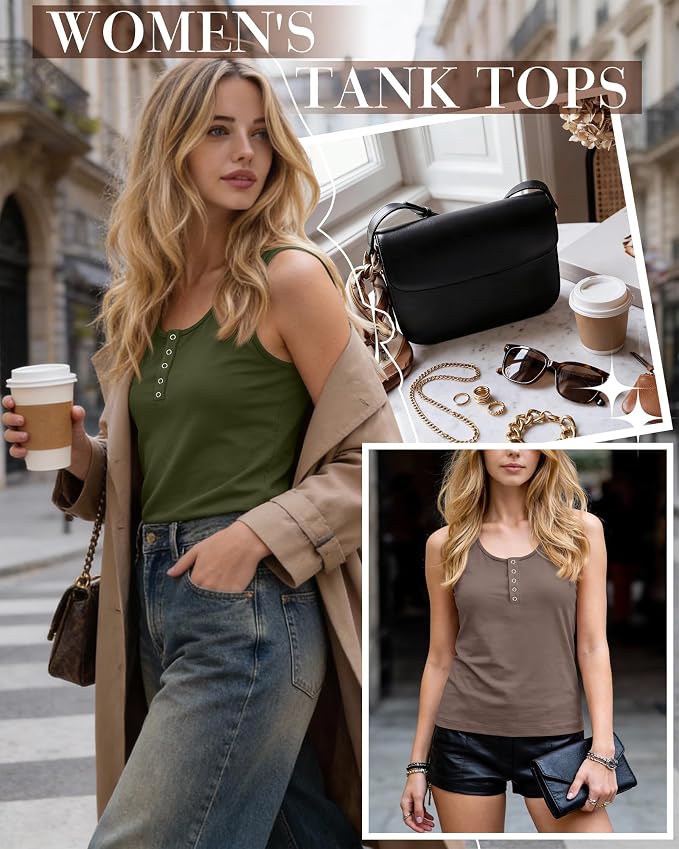 Ficerd 3 Pack Women's Henley Tank Tops Sleeveless Button Down Summer Shirts 2026 Casual Trendy Loose U Neck Tee Blouses - Image 3