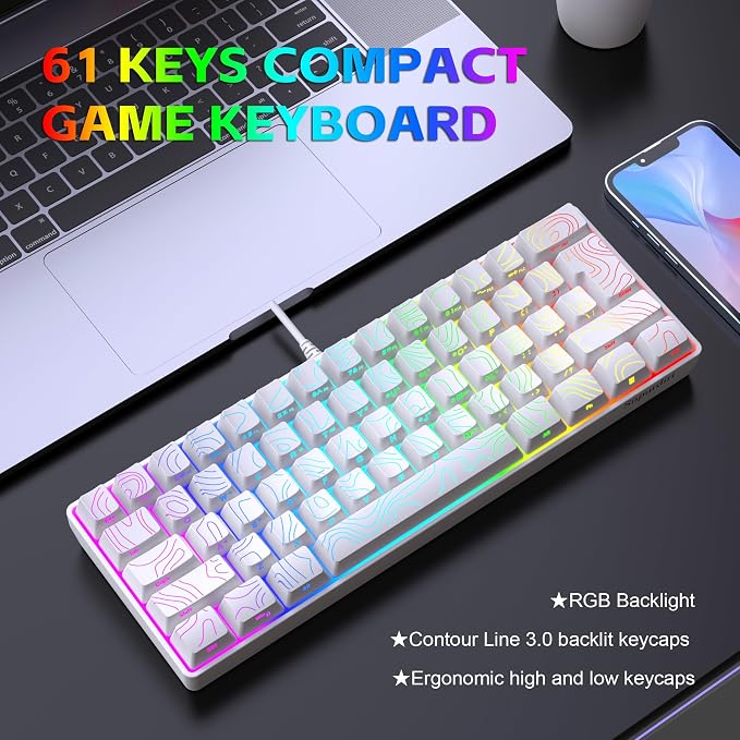 Snpurdiri 60% Wired Gaming Keyboard, 61 Keys RGB Contour Line (White) | Backlit Ultra-Compact Small Gaming Keyboard for PC/Mac Gamer, Typist, Travel, Easy to Carry on Business Trip - Image 7