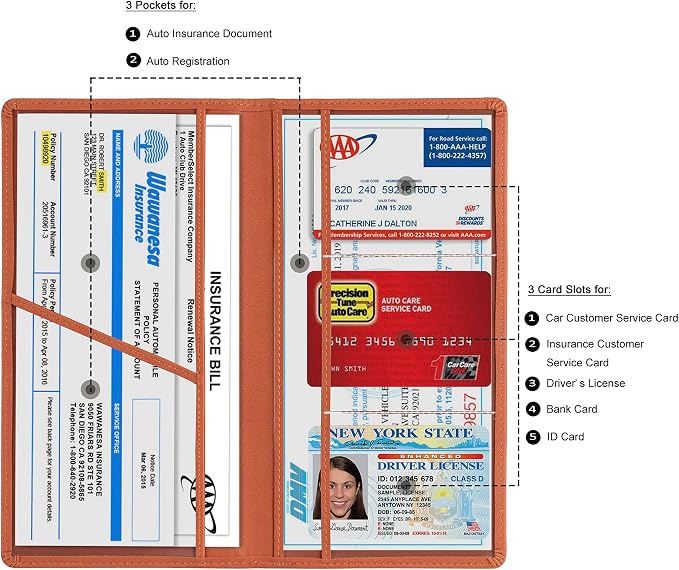 TOURSUIT Car Registration & Insurance Card Holder, Brown | Vehicle License Document Organizer, Glove Box Compartment, Interior Car Accessories, For Women Men - Image 2