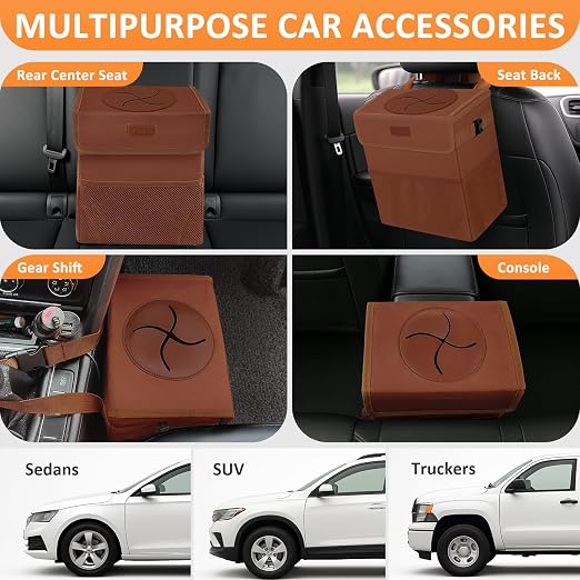 Vankor Car Trash Can, Brown, 2.2 Gallons Capacity, Waterproof, Polyester Material, Adjustable Strap, Hanging Design, Leakproof Lining, 100% PEVA Thickness - Image 5