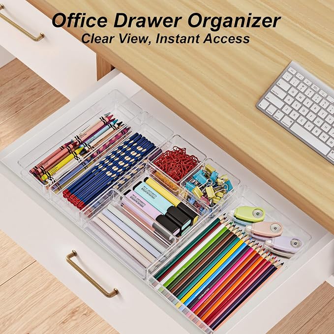 SMARTAKE 25 PCS Drawer Organizer, 4-Size Desk Drawer Organizer Trays | Storage Tray with Non-Slip Silicone Pads for Makeup, Jewelries, Utensils in Bedroom Dresser, Office and Kitchen (Clear) - Image 4