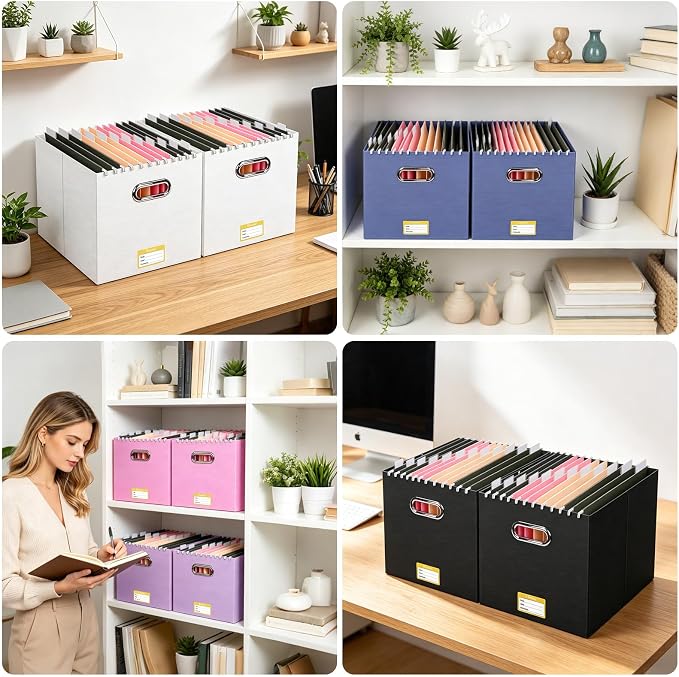 BALEINE File Organizer Box, Cardboard File Folder Organizer with Handle for Letter Size, Portable Collapsible Hanging Filing Box for Home Office Document Storage (4 Pack, Large Pink) - Image 8