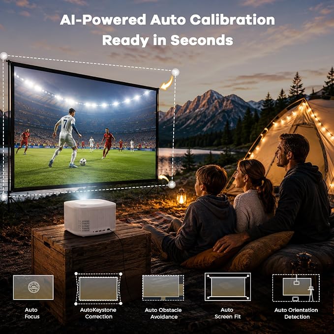 Outdoor-Projector-4K with WiFi and Bluetooth:[3500 Bright/60W Dolby Audio/Official Licensed Apps],Smart-Projector with AI Auto Focus, ONOAYO ONO5Pro 2.0 Movie Projector for Indoor/Outdoor 2026(White) - Image 6
