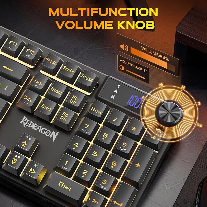 Redragon K521 Pro Wireless Gaming Keyboard with Screen, 4000mAh Battery | Mechanical Feeling, Tri-Mode BT/2.4G/USB-C, RGB Keyboard, 12 Multimedia Keys, Programmable Software, Full-size keyboard - Image 2
