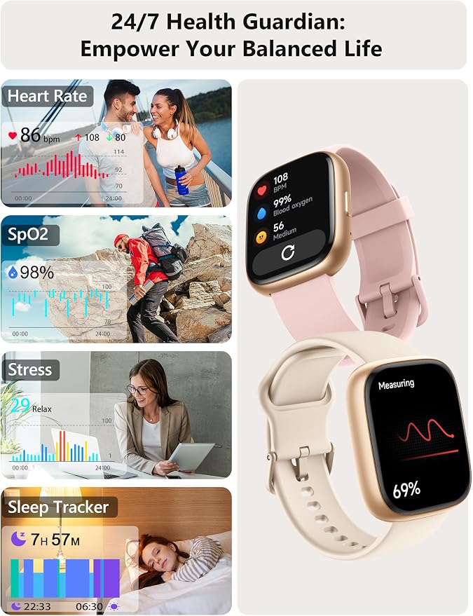 Smart Watch 2026 Upgrade for Women Men Android & iPhone [2 Bands, 44mm case, 1.83''], Alexa Built-in, Make/Answer Call, HR SpO2 Sleep Stress Monitor Fitness Tracker, IP68 Waterproof Step Counter Watch - Image 4
