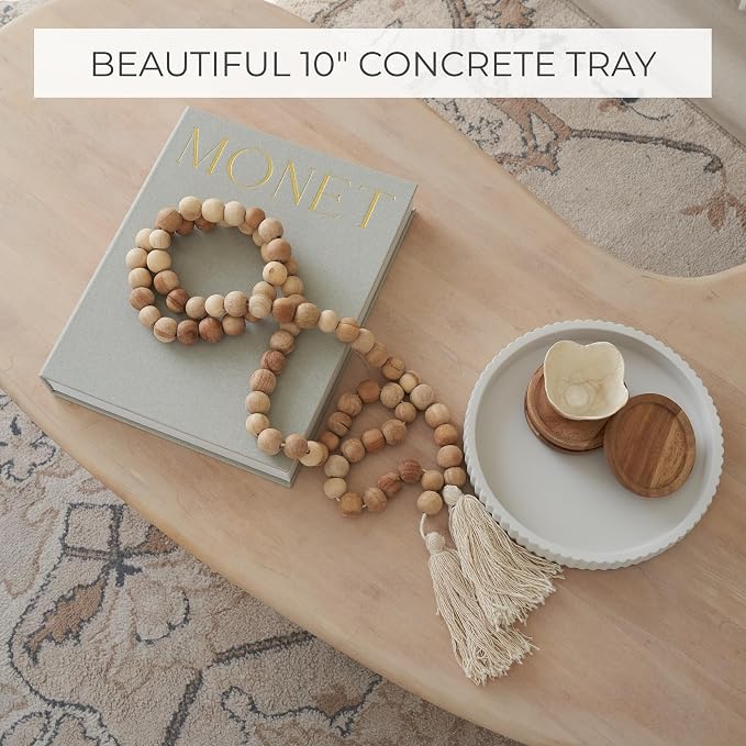 Decorative Concrete Tray & Book Decor Set - Scalloped Tray & Linen Box Enhance Your Coffee Table or Bookshelf Decor - Stylish Home Decoration for Your Living or Dining Room & as a Housewarming Gift - Image 5