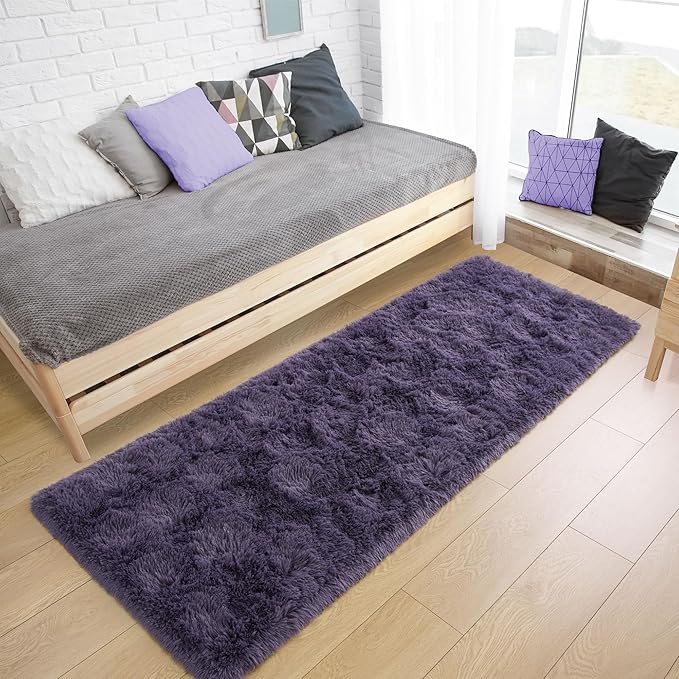Tepook Soft Runner Rugs for Bedroom 2x6 ft with Rubber Backing, Purple Fluffy Rugs for Living Room, Shag Bedside Rug Fuzzy Plush Carpet for Room, Area Rug for Dorm Nursery Hallway Indoor Home Decor - Image 5