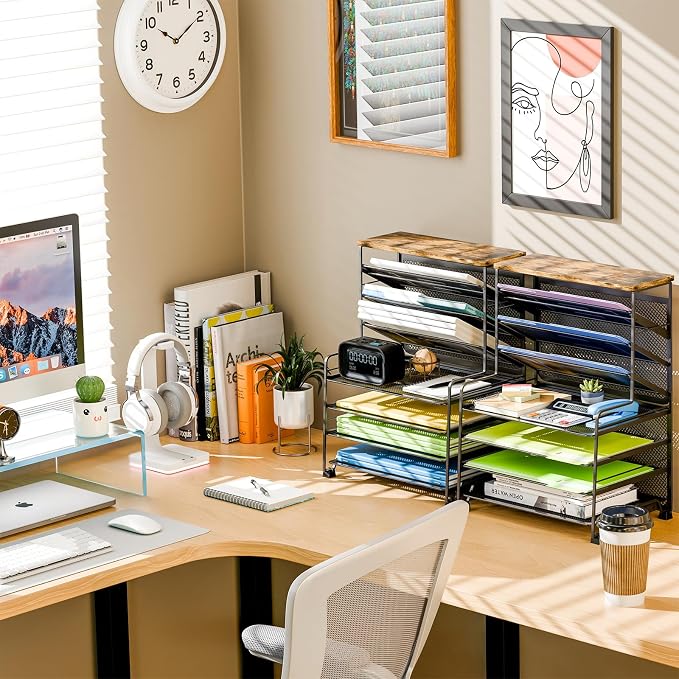Simple Trending 8-Tier Desk File Organizer for Office, Home or School, Black - Image 2