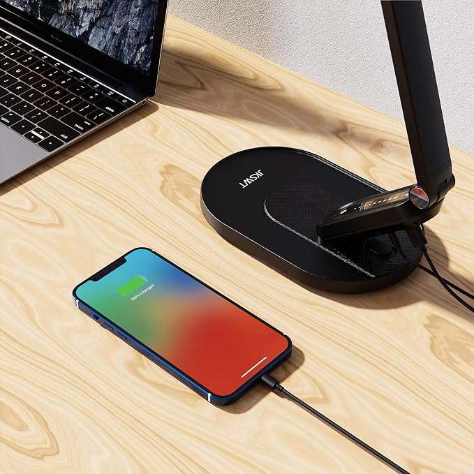 JKSWT LED Desk Lamp, Eye-Caring Table Lamps Natural Light Protects Eyes Dimmable Office Lamp with 5 Color Modes USB Charging Port Touch Control and Memory Function, 10W Reading Lamp,Black - Image 6