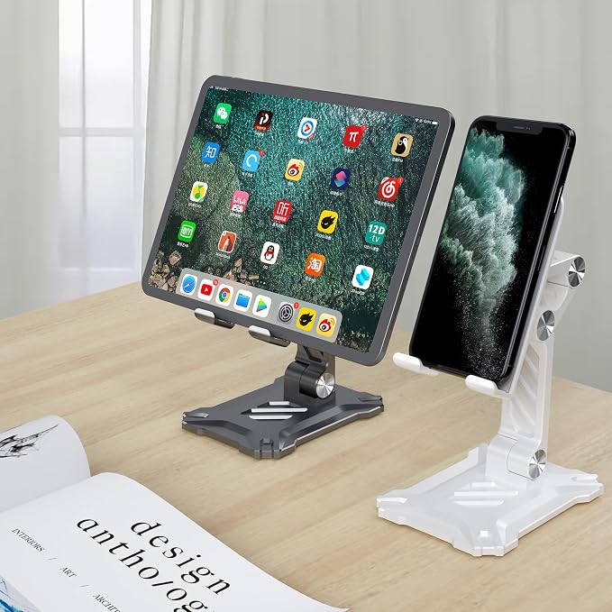 Phone Stand for Desk. Foldable Desktop Mobile Phone Stand with Angle Height Adjustable, Portable Office Cell Phone Holder, Cradle, Dock. Fits All 4.7-13in iPhone/Smartphone/iPad/Tablet. - Image 4