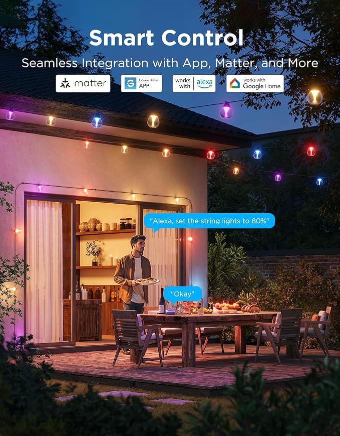 Govee Clear Bulb Outdoor String Lights, 144ft IP67 Patio & Backyard Lights | 45 RGBWIC Dimmable LED Bulbs, 111 Modes, Music Sync, IP67 Waterproof & Shatterproof, Work with Alexa, Google & Matter - Image 4