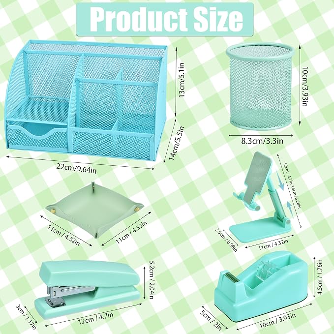 Green and Blue Desk Accessories, 26Pcs Office Supplies and Desk Organizers, with Tape Dispenser, Stapler, Staple Remover, Ect, Gift Box Packaging - Image 5