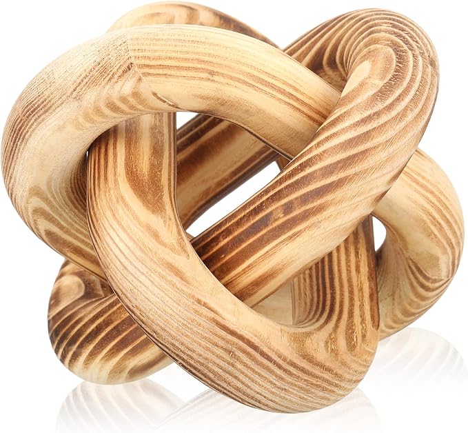 Yalikop 3 Link Wood Knot Decor Rustic Home Décor Accents Hand Carved Coffee Table Decoration, Boho Chain Link Decoration, Modern Shelf, Rustic Objects for Home Living Room Bedroom(Burnt) by Yalikop