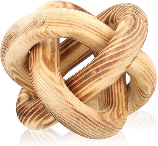 Yalikop 3 Link Wood Knot Decor Rustic Home Décor Accents Hand Carved Coffee Table Decoration, Boho Chain Link Decoration, Modern Shelf, Rustic Objects for Home Living Room Bedroom(Burnt) by Yalikop