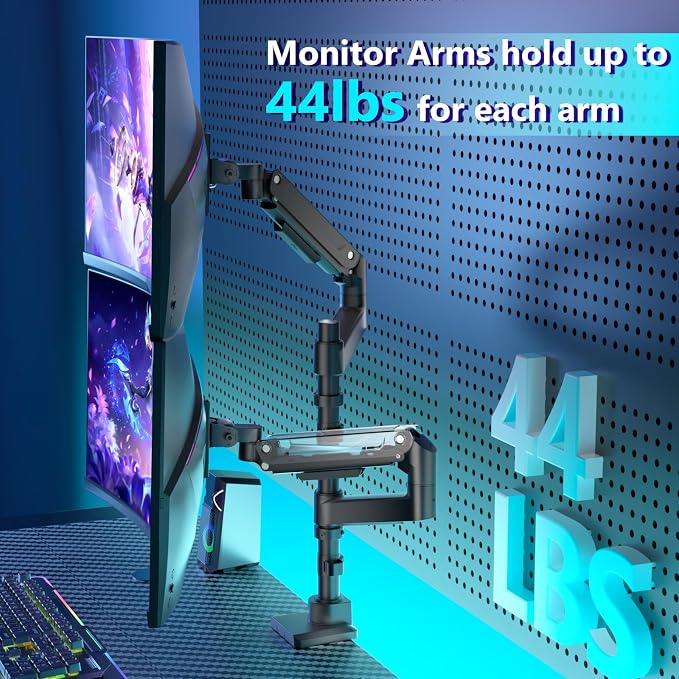 WALI Dual Monitor Mount for Ultrawide Heavy Duty Curved Monitor Stacking, Dual Monitor Arms Fits 13-49 Inch for Ultrawide Screens up to 44lbs, 49 inch Monitor Arm, Black - Image 6