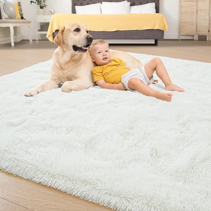 Tepook Super Soft Fluffy Rug for Bedroom, Modern Shaggy Fuzzy Kids Rugs for Living Room, Plush Indoor Nursery Home Decor Dorm Carpet with Non-Slip Bottom, Cream White, 4 X 6 Feet - Image 4