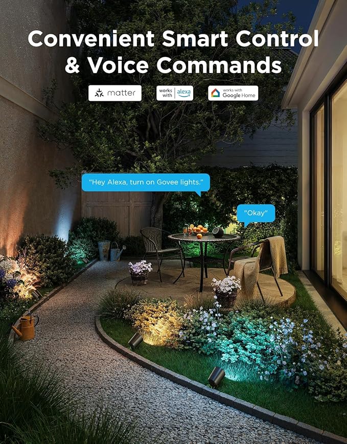 Govee Outdoor Spotlights Lite 4 Pack, IP67 Waterproof Spotlights, APP, WiFi | Landscape Lighting Work with Alexa, Matter and Google Assistant, RGBWIC Color Changing Light for Garden, Yard, Patio - Image 5