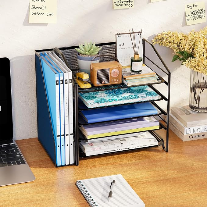 Simple Trending 5-Tier Desk File Organizer, Paper Organizer, Black | Adjustable Letter Trays, Side File Shelf，Durable Steel Mesh, Space Saving, for Home Office, 15.4"L x 9"W x 13"H - Image 4