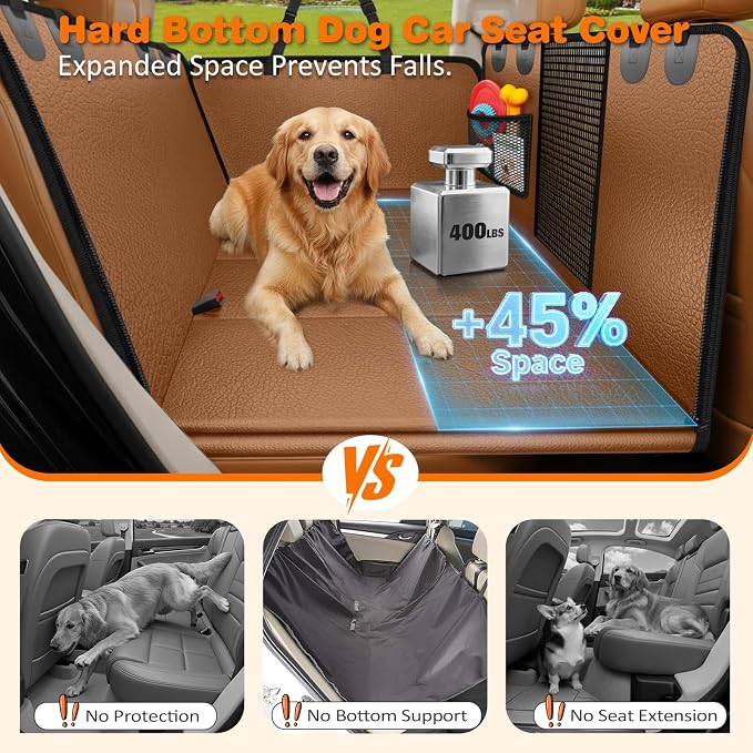 URPOWER Hard Bottom Dog Car Seat Cover for Pets 100% Waterproof Seat Cover Hammock 600D Heavy Duty Scratch Proof Nonslip Durable Soft Back Seat Covers for Full Size Trucks - Image 2