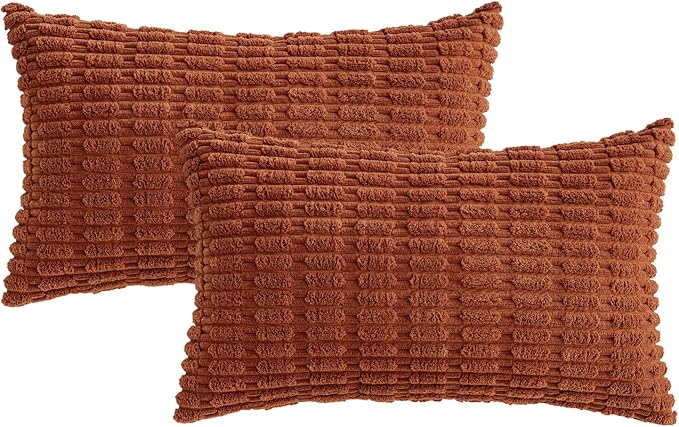 MIULEE Fall Pack of 2 Dark Rust Corduroy Decorative Lumbar Pillow Covers 20x12 Inch Soft Boho Striped Throw Pillow Covers Modern Farmhouse Home Decor for Sofa Living Room Couch Bed - Image 6