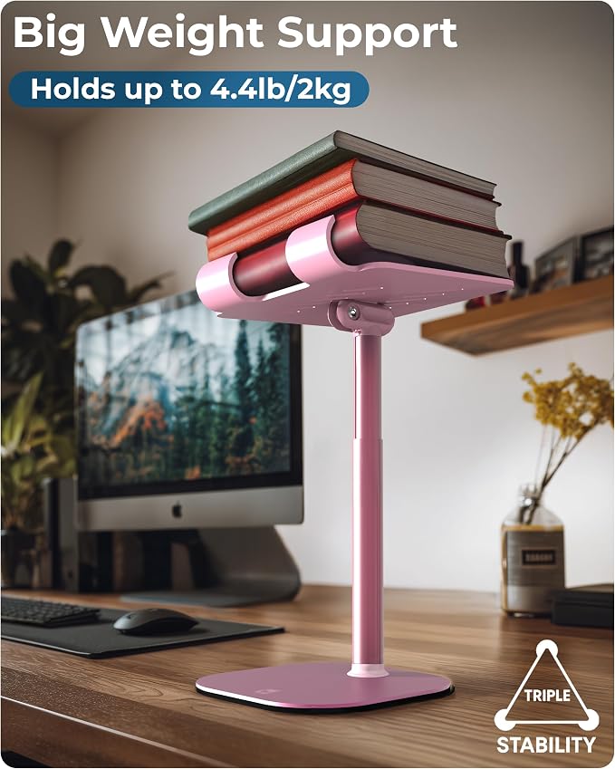 COOPER TabHolder, 7-10" Height Adjustable Tablet Stand, Premium iPad Stand for Desk, 270° Tilt iPad Holder, Kindle Holder, 15.6-17" Portable Monitor Support, (Lavender Pink) - Image 7