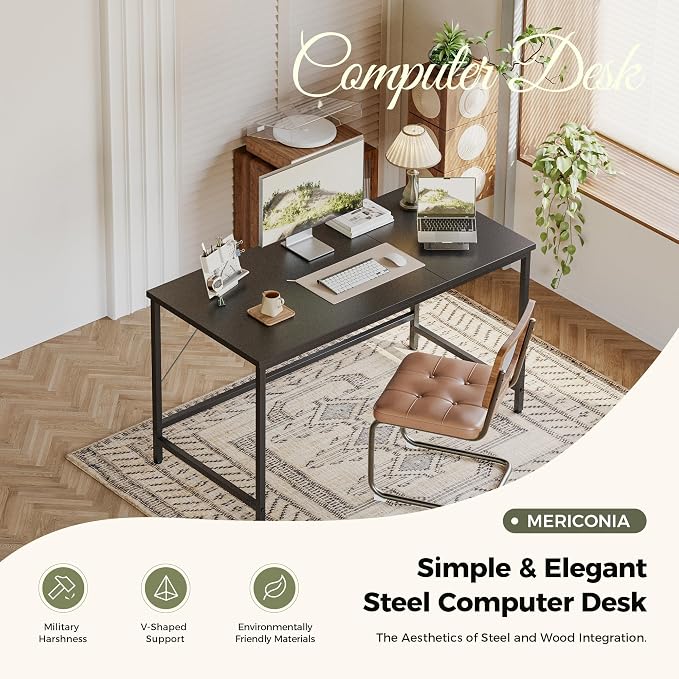 Mericonia 48x20 Inch Computer Desk, 0.6" Thick Small Office Table | Modern Simple Style, Small Study & Writing Table for Home Bedroom Work, Black - Image 5