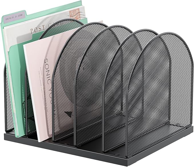 gianotter Desktop File Organizer with 5 Compartments | Desk Organizer Paper Organizer for Desk Workspace Organizers for Office Supplies (Black, Upright Style) by gianotter