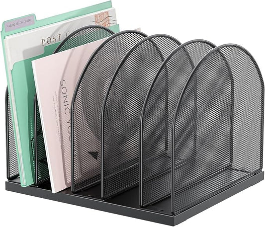 gianotter Desktop File Organizer with 5 Compartments | Desk Organizer Paper Organizer for Desk Workspace Organizers for Office Supplies (Black, Upright Style) by gianotter