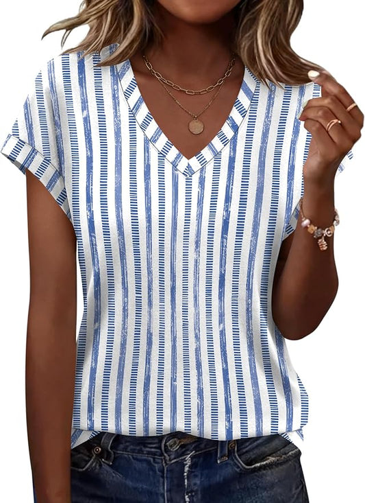 Rapbin Womens Summer Tops Women Blouses Dressy Casual V Neck T Shirts Short Sleeve Spring Tops for Women by RAPBIN