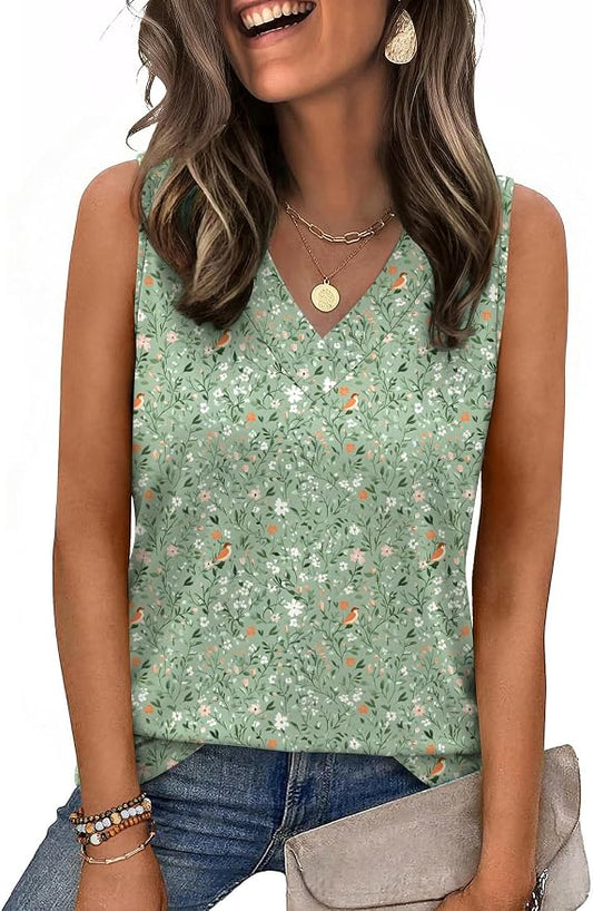 Zeagoo Tank Top for Women V Neck Loose Fit Sleeveless Summer Tops Business Casual Outfits Dressy Blouses Shirts by Zeagoo