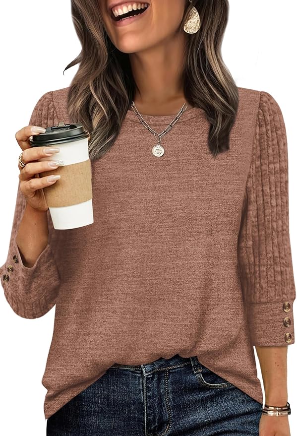 WIHOLL 3/4 Length Sleeve Womens Tops Sweaters Shirts Lightweight Spring Outfits 2026 Winter Clothing S-2XL by WIHOLL