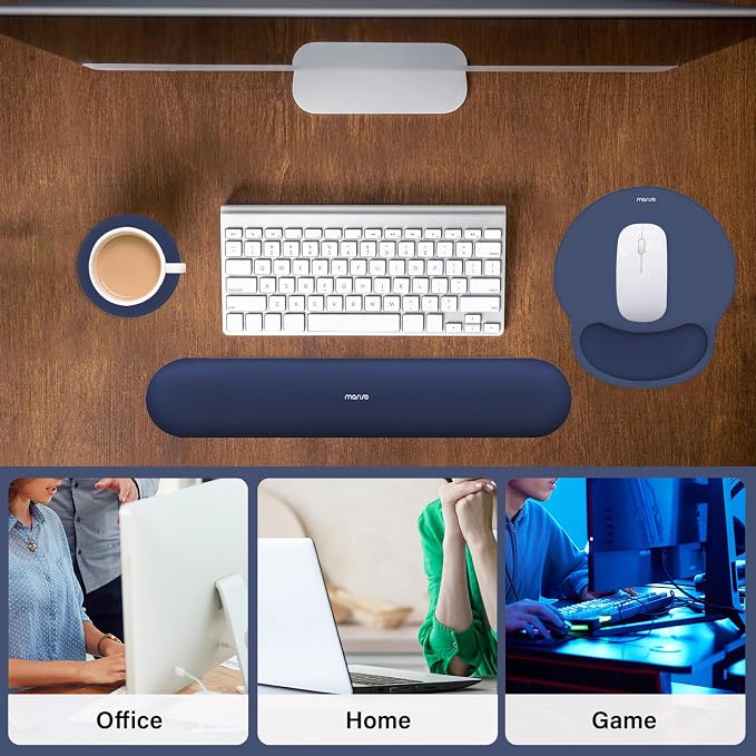 MOSISO Wrist Rest Support for Mouse Pad&Keyboard Set, Navy Blue | Circle Curved Ergonomic Mousepad Non-Slip Base Home/Office Pain Relief&Easy Typing Pad with Soft Cloth&Silicone Lining - Image 6