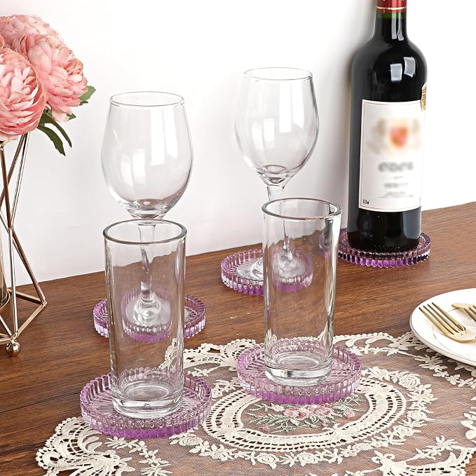 Modern Clear Coaster Set of 5- Glass Coasters for Drinks Crystal Coaster Round Cup Coasters Coffee Table Decor for Office, Kitchen, Bar, Dining Room, Living Room, Patio(Clear Purple) - Image 8