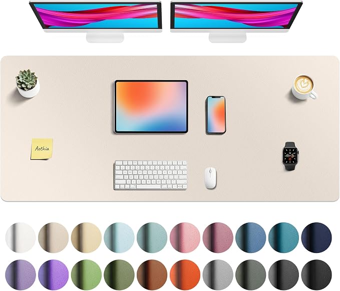 Aothia Faux Leather Desk Mat - Non-Slip PU Leather Desk Blotter, Waterproof Writing Surface, Large Desk Pad for Office & Home (Eggshell, 55" x 24") by AothiaSimpleNaturalUnique
