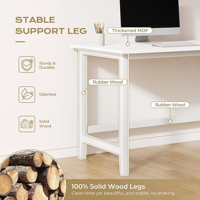 IOTXY Reversible L-Shaped Office Desk - 63" Extra Large Corner Computer Table with Storage Shelves, Solid Wood Legs, Home Writing & Study Workstation, White - Image 3