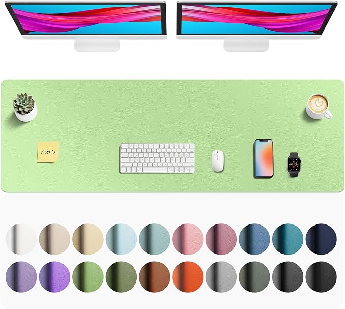 Aothia Faux Leather Desk Mat - Non-Slip PU Leather Desk Blotter, Waterproof Writing Surface, Large Desk Pad for Office & Home (Foam Green, 55" x 17") by AothiaSimpleNaturalUnique