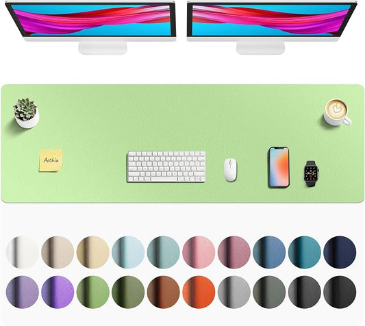 Aothia Faux Leather Desk Mat - Non-Slip PU Leather Desk Blotter, Waterproof Writing Surface, Large Desk Pad for Office & Home (Foam Green, 55" x 17") by AothiaSimpleNaturalUnique