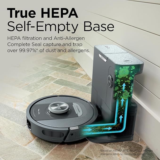 Shark PowerDetect Self-Empty Robot Vacuum with NeverStuck Technology, Auto Deep-Clean Carpets & Hardfloors, XL 60 Day Capacity HEPA Bagless Base Neutralizes Odors, for Pet Hair, Black (AV2820AE) - Image 11