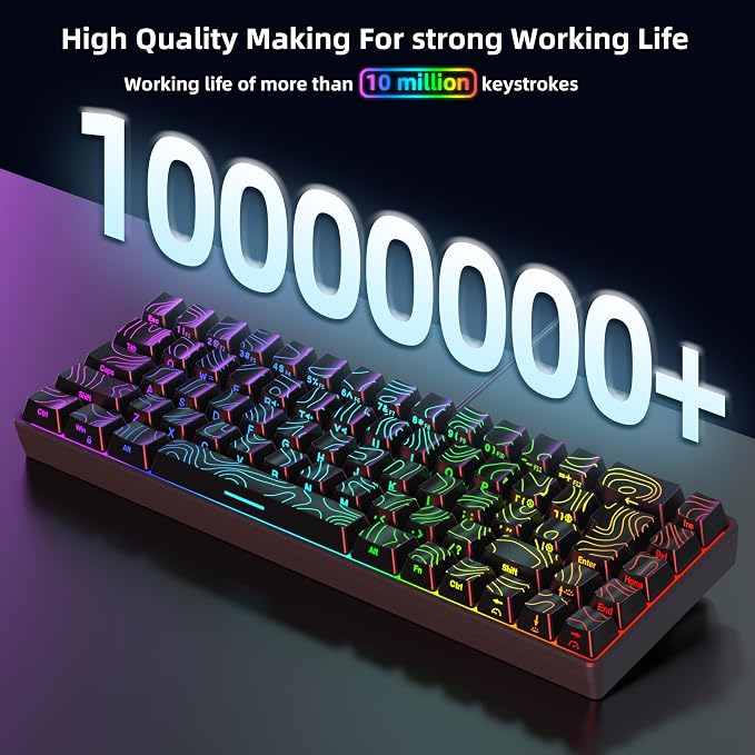 Snpurdiri 65% Wired Small Gaming Keyboard RGB 68-Key (Black) | Mini Gaming Keyboard Backlit Ultra-Compact , for PC/Mac Gamer, Typist, Travel, Easy to Carry on Business Trip - Image 2