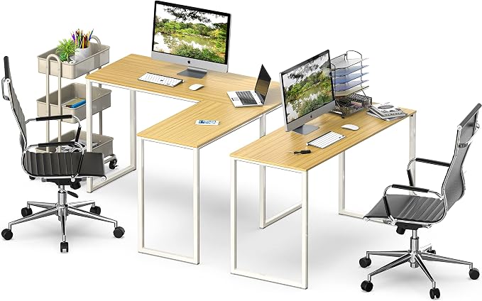 SHW Mission 48 x 48 L-Shape Home Office Computer Desk, Oak | Reversible Desktop Design - Image 6