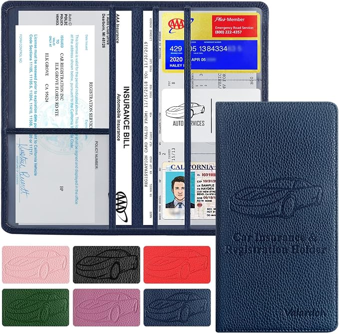 Valardoh Premium Car Registration and Insurance Card Holder, Car Document Holder for Cards, Driver License & other Essential Documents (Deep Blue) by Valardoh