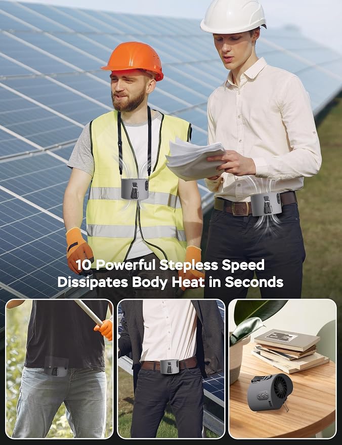 AddAcc Portable Waist Fan, 10000mAh Battery Operated, Rechargeable Clip On Belt, 10 Speed, 12000RPM Strong Airflow, Max 24H Working Time, Personal Shirt fan for Outdoor Work Jobsite Farms - Image 2
